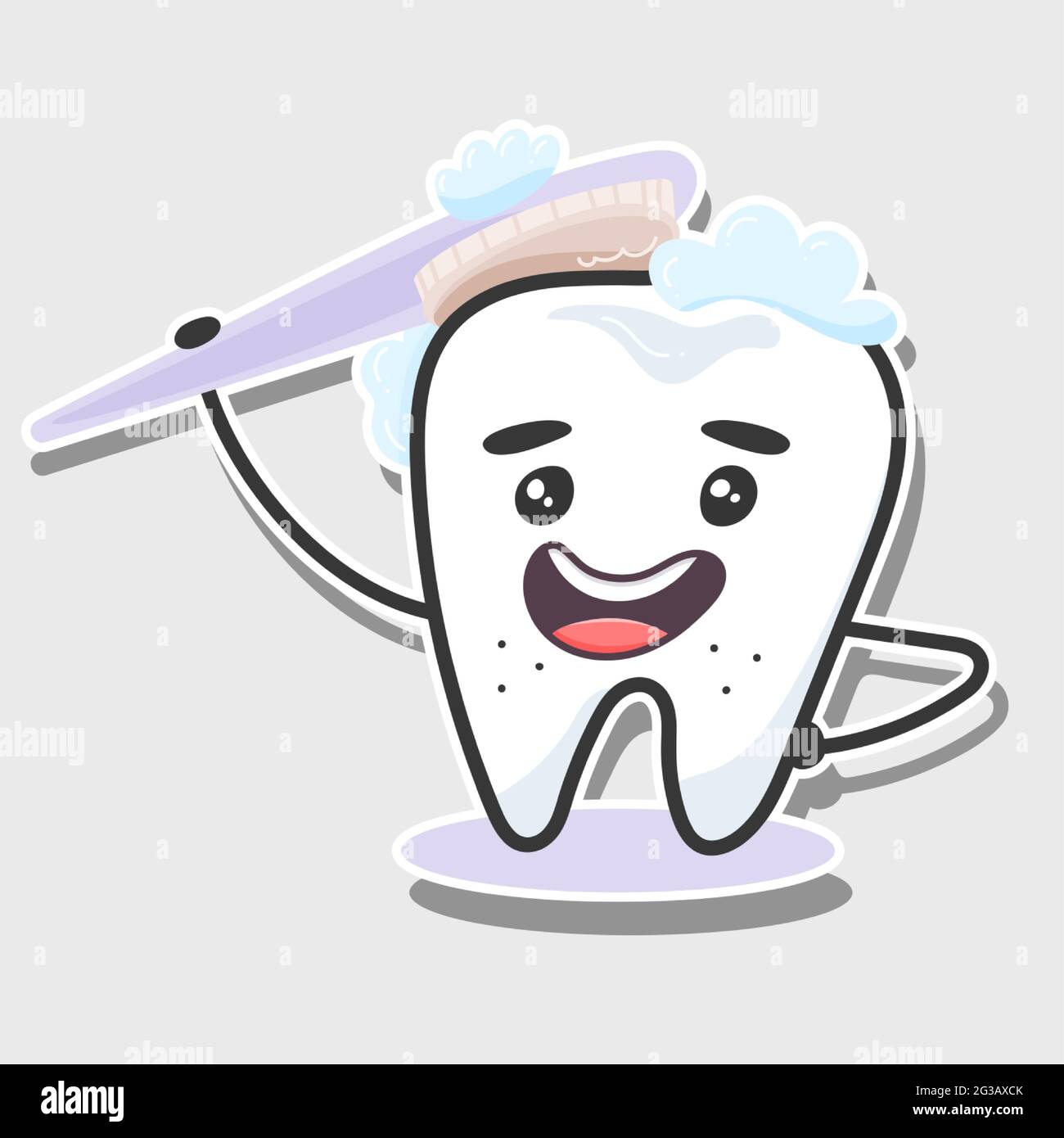 dental art. Tooth and toothbrush sticker. oral hygiene concept Stock Vector