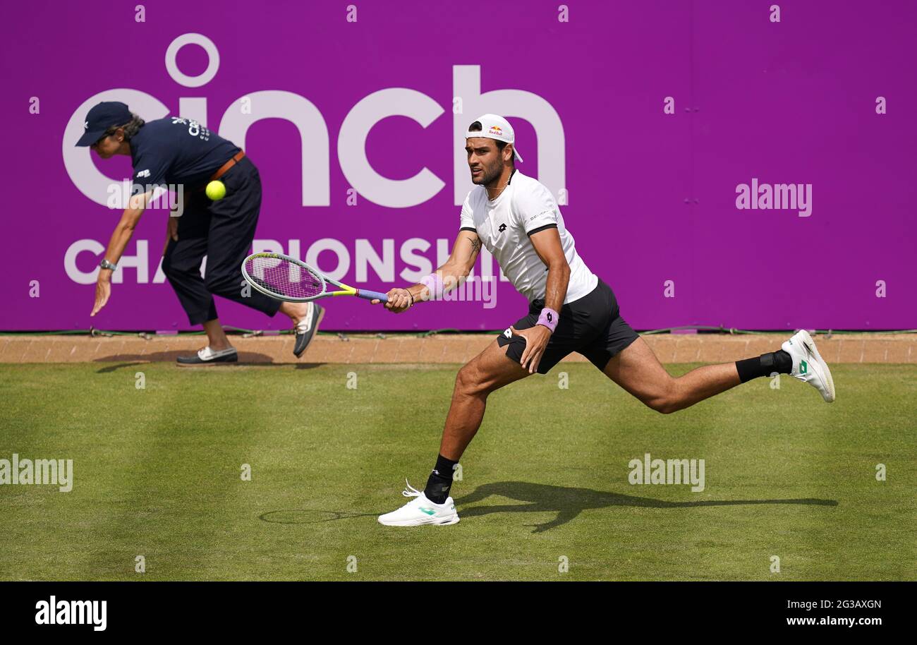 Matteo Berrettini in action against Stefano Travaglia during day two of the  cinch Championships at The Queen's Club, London. Picture date: Tuesday June  15, 2021 Stock Photo - Alamy