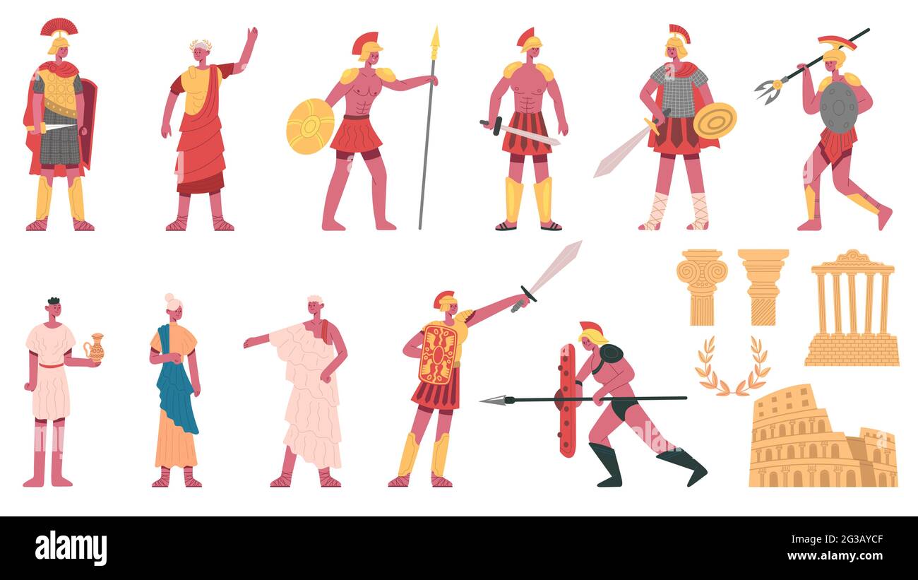 Ancient roman empire. Ancient roman characters, emperor, centurions,  soldiers and plebs cartoon vector illustration set. Rome empire symbols  Stock Vector Image & Art - Alamy