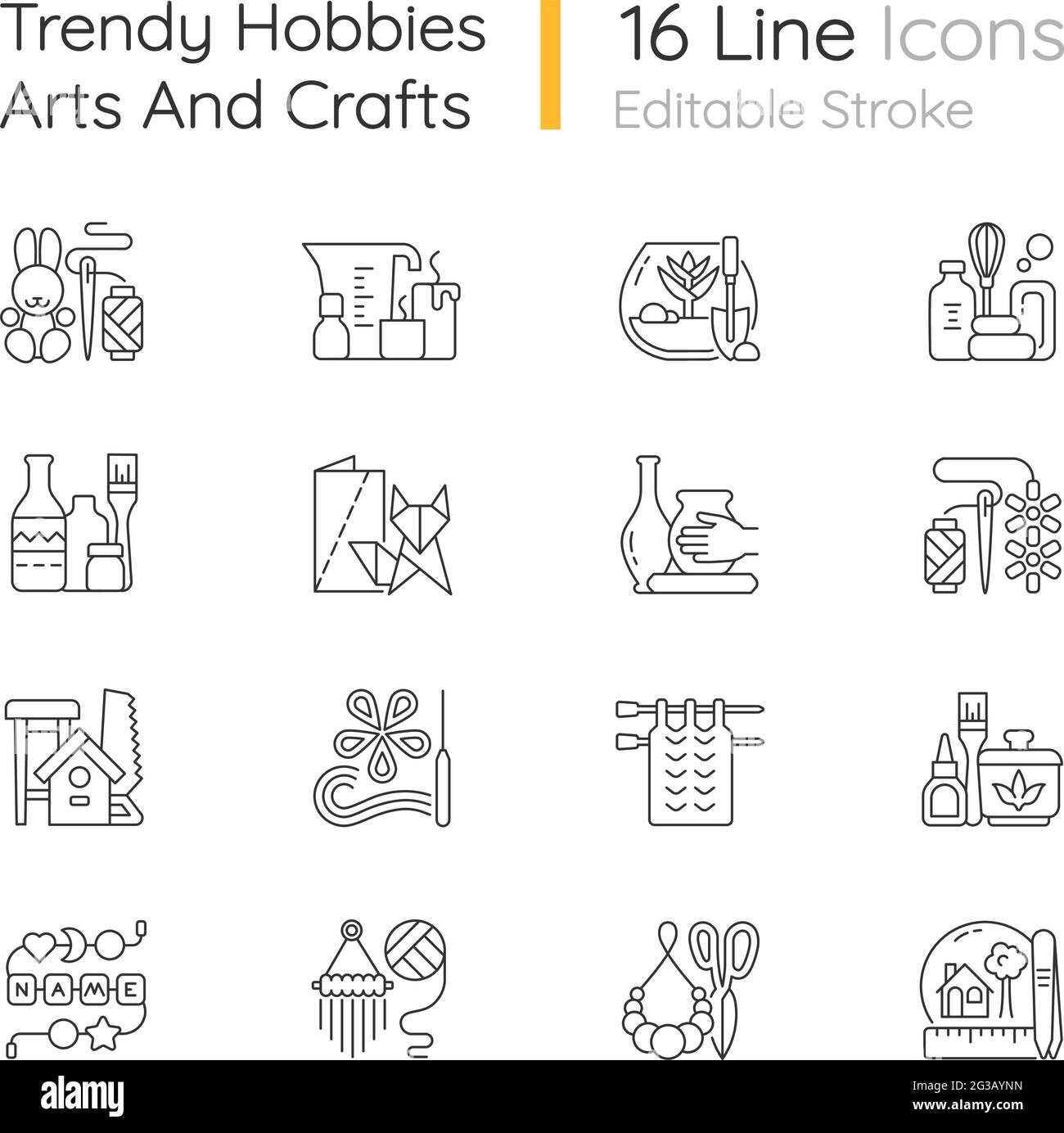 Trending hobbies linear icons set Stock Vector