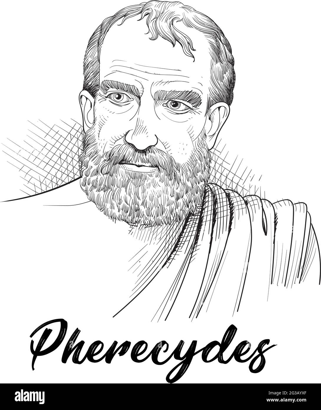 Pherecydes line art portrait. Pre-Socratic Greek philosopher, mathematician, and astronomer. Vector Stock Vector