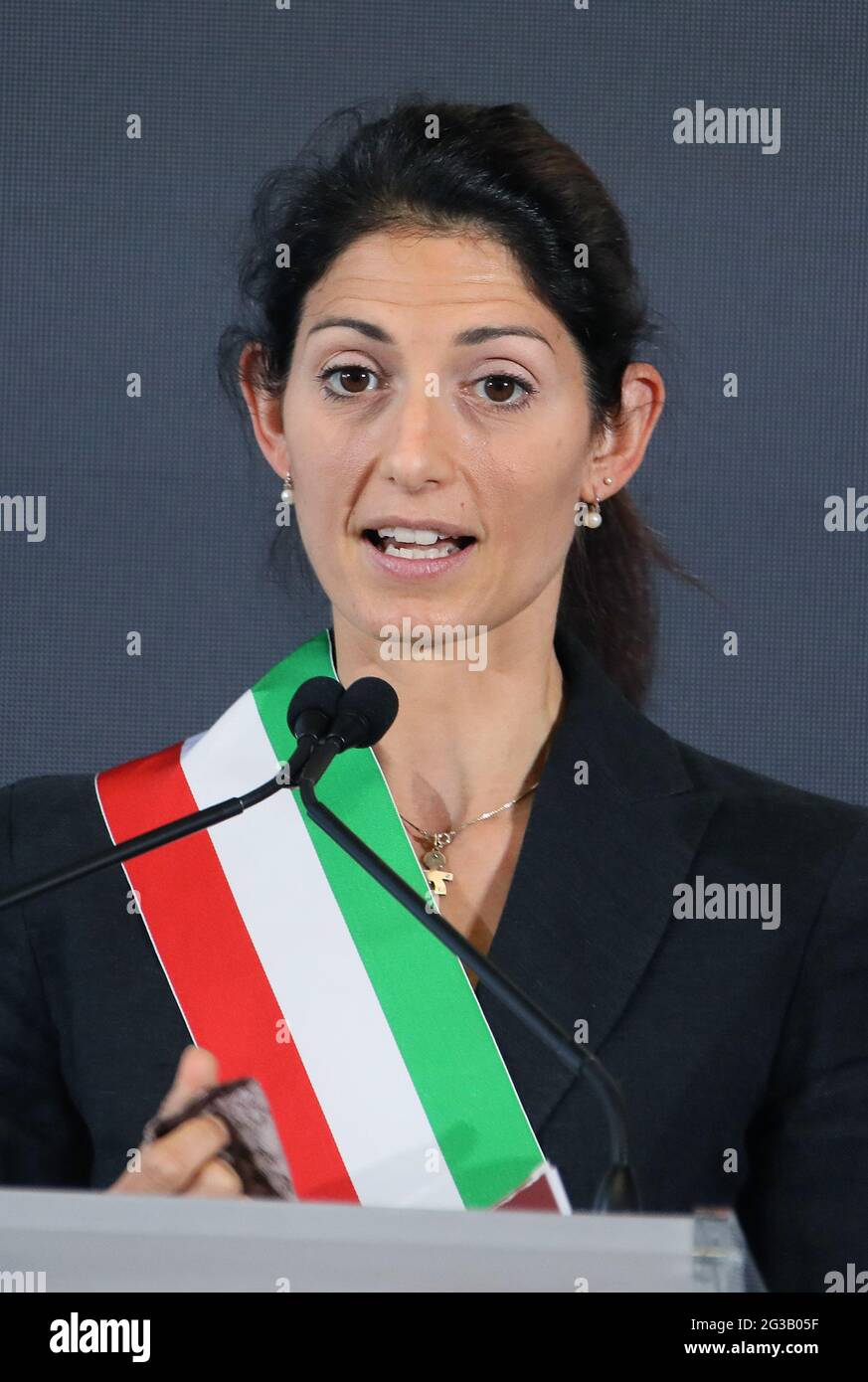 Rome, Italy. 15th June, 2021. Rome, Presentation of the 'Train of the Dolce Vita' which will start from January 22, which will cross 14 Italian regions, touching the most beautiful and evocative points of our country, on a restored and very luxurious Oriente Espress of 1920. Pictured: Virginia Raggi Sindaca Rome Credit: Independent Photo Agency/Alamy Live News Stock Photo