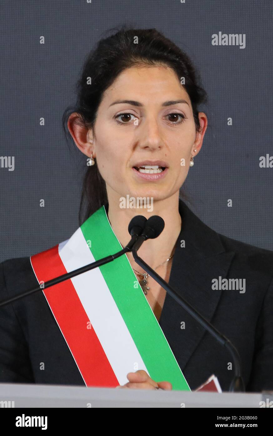 Rome, Italy. 15th June, 2021. Rome, Presentation of the 'Train of the Dolce Vita' which will start from January 22, which will cross 14 Italian regions, touching the most beautiful and evocative points of our country, on a restored and very luxurious Oriente Espress of 1920. Pictured: Virginia Raggi Sindaca Rome Credit: Independent Photo Agency/Alamy Live News Stock Photo