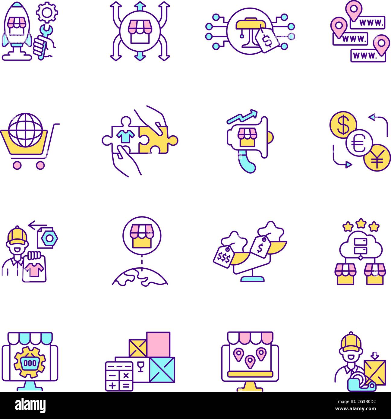 E commerce RGB color icons set Stock Vector