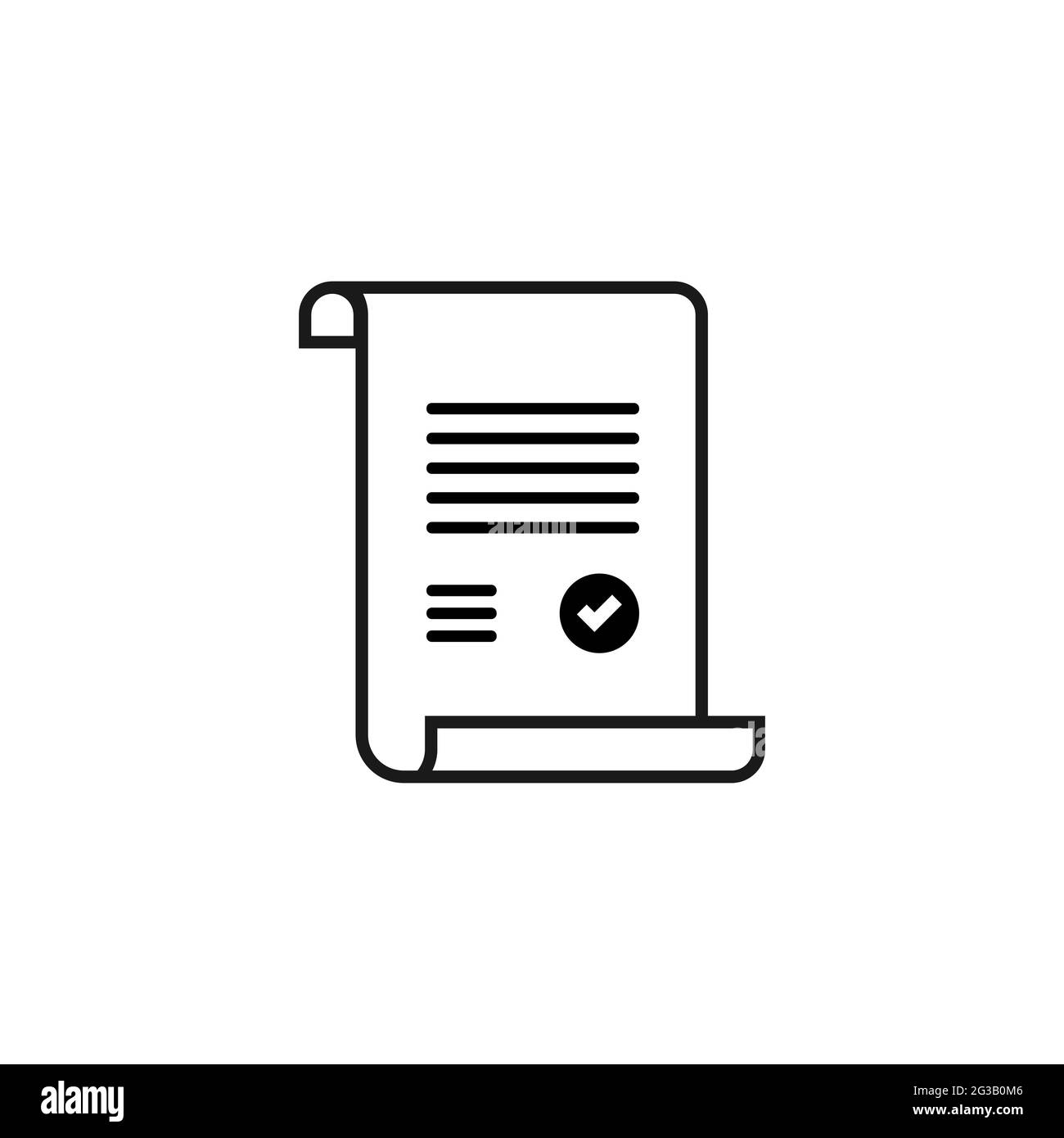 Contract or certificate signing. Business agreement memorandum with stamp or validation seal. Legal document. Vector black line icon Stock Vector