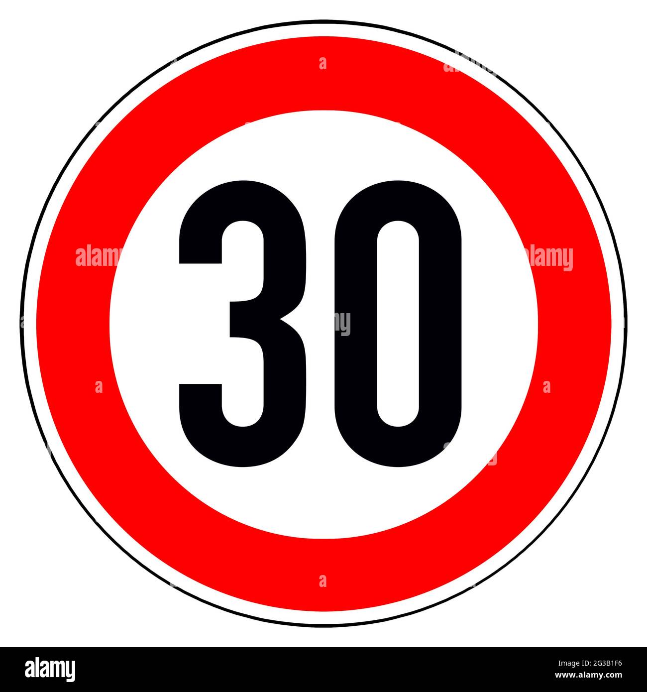 Isolated traffic sign speed limit  30 against white background Stock Photo