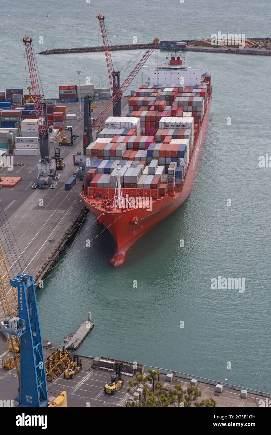 Container ship MV Rio Madeira with deck stacked with containers and viewed  from above at Port of Napier New Zealand. Moored at container wharf Stock  Photo - Alamy