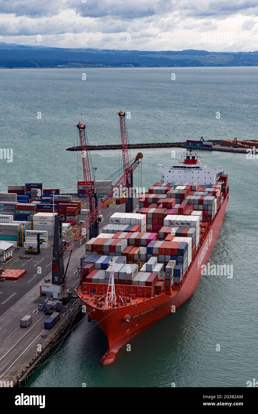 Container ship MV Rio Madeira with deck stacked with containers and viewed  from above at Port of Napier New Zealand. Moored at container wharf Stock  Photo - Alamy