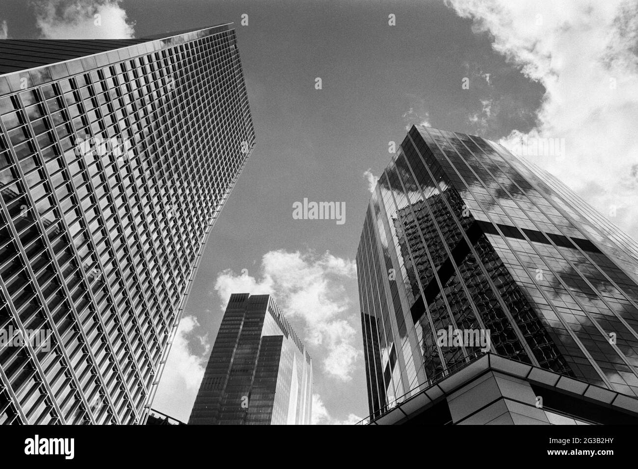 City office buildings in Bishopsgate, City of London UK, looking skywards Stock Photo