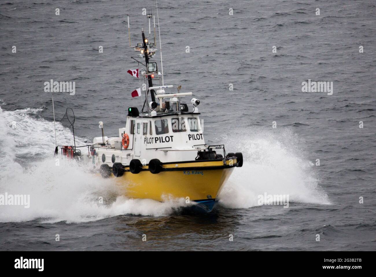 Pilot boat from Pt Hardy British Columbia operating off Vancouver Island BC Canada Stock Photo