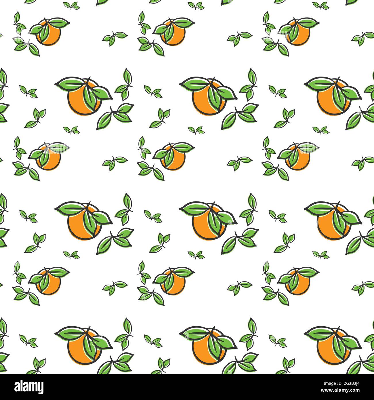 Orange Fruit Seamless Pattern Texture With Leaf isolated on white ...