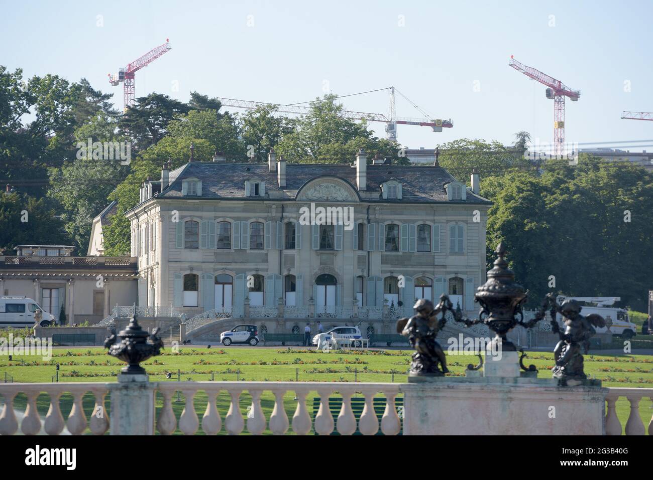 Geneva. 15th June, 2021. Photo taken on June 15, 2021 shows an exterior view of the Villa La Grange, the venue for the upcoming Biden-Putin summit, in Geneva, Switzerland. U.S. President Joe Biden and his Russian counterpart Vladimir Putin are set to meet in the Swiss city of Geneva on Wednesday, which will be the two leaders' first face-to-face meeting since the Biden administration took office on Jan. 20. Credit: Guo Chen/Xinhua/Alamy Live News Stock Photo