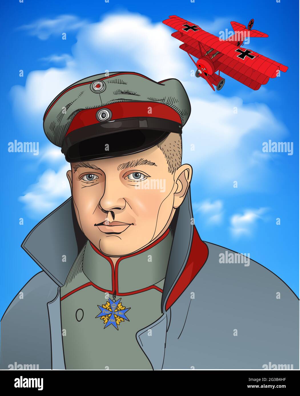 Manfred Albrecht Freiherr von Richthofen, known in English as Baron von Richthofen, and most famously as the 'Red Baron', was a fighter pilot with the Stock Vector