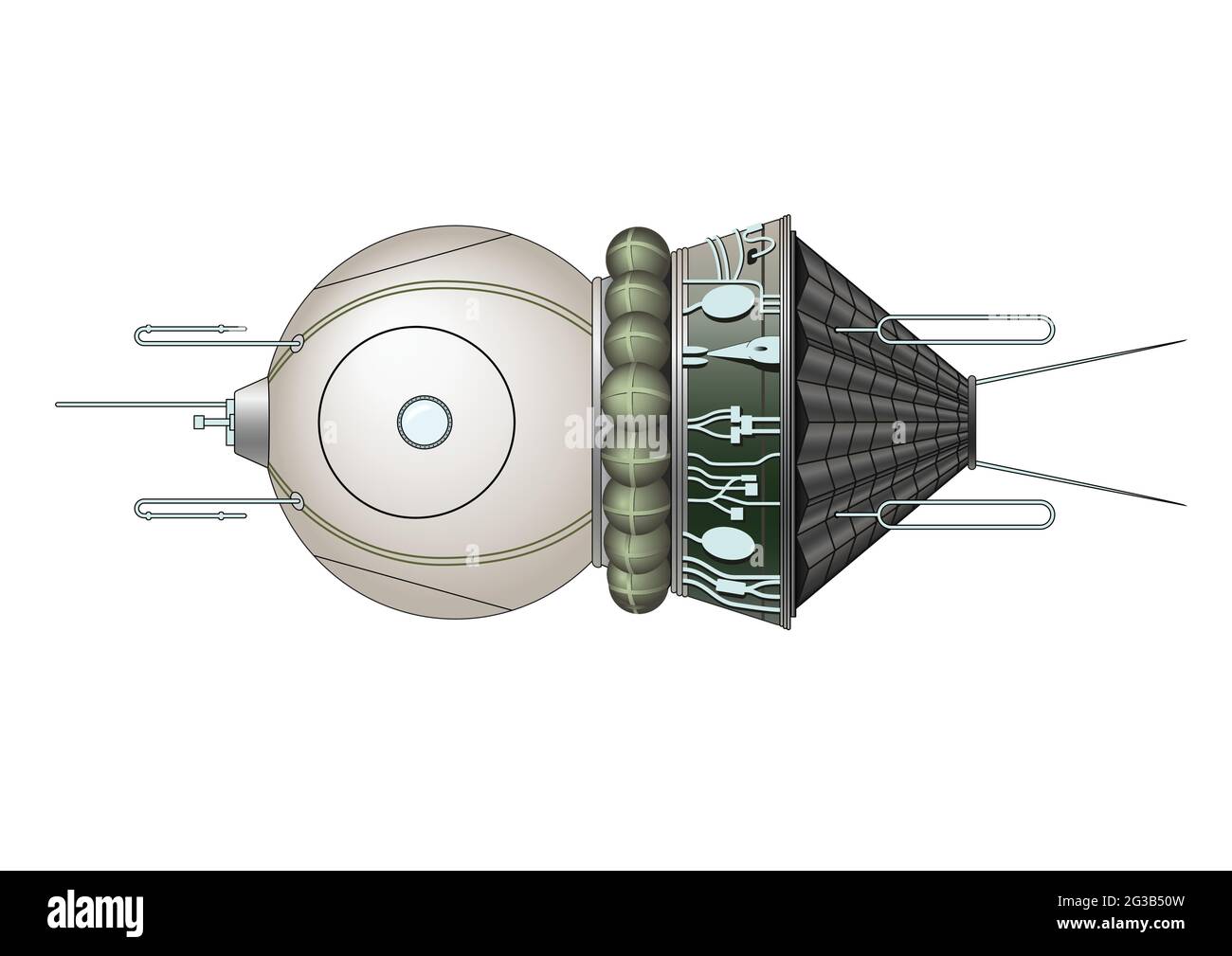 Capsules for the cosmonaut of the Vostok spacecraft. Vostok - the first rocket that transported man into space. Stock Vector