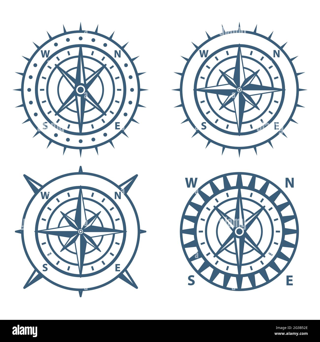 Set of vintage Wind Rose Compass Navigation isolated on a white ...