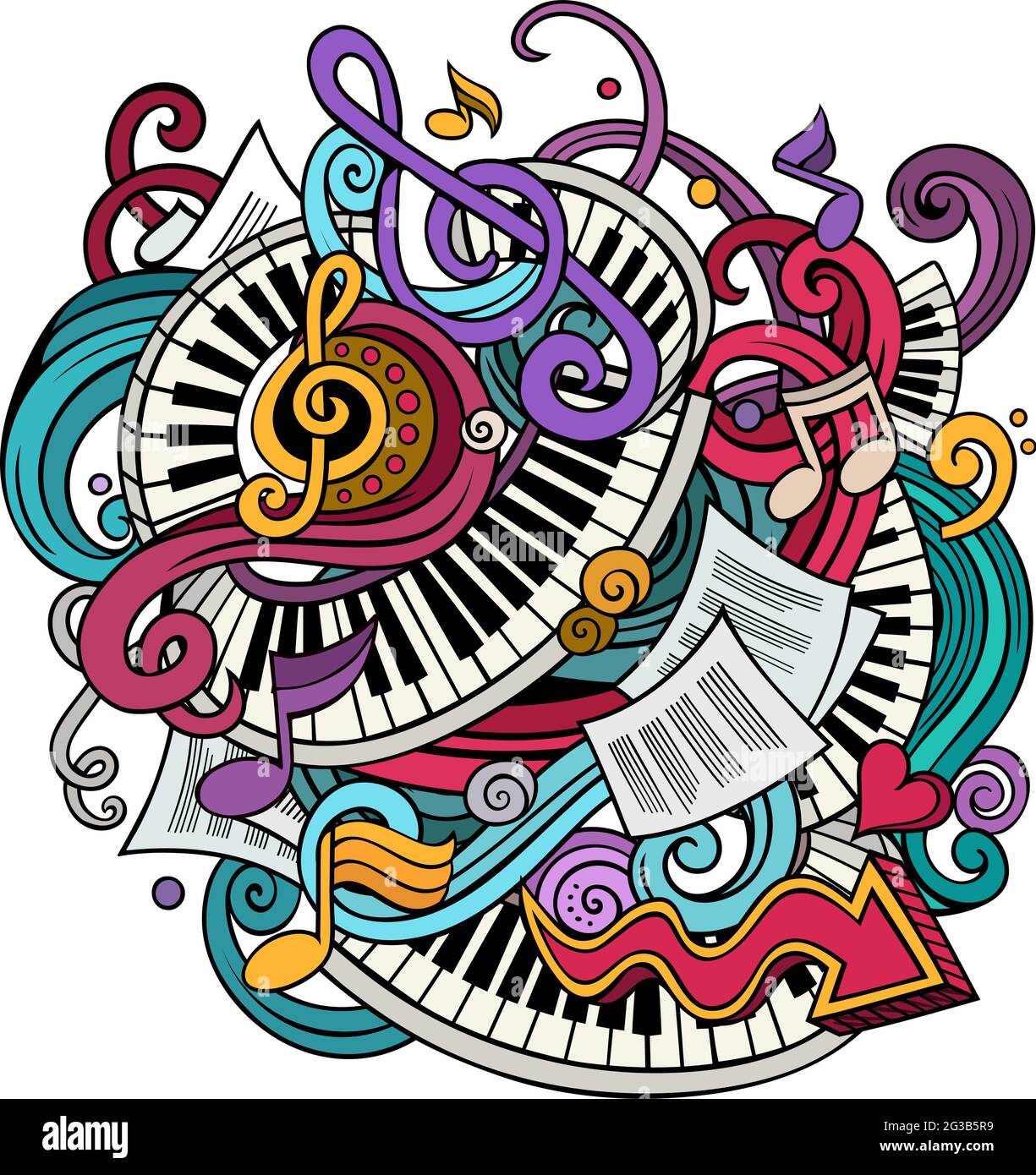 Cartoon cute doodles hand drawn Music illustration. Colorful detailed, with  lots of objects background. All items are separate. Funny vector artwork  Stock Vector Image & Art - Alamy
