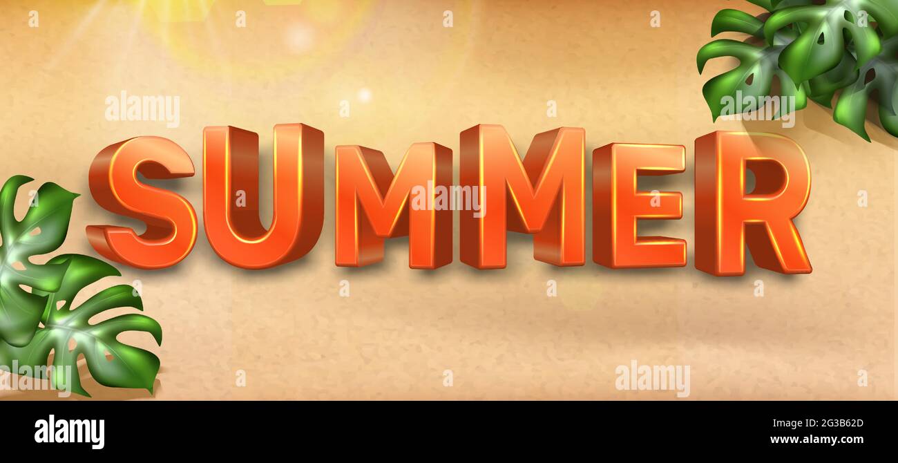 Vector summer sale banner template. Horizontal orientation with 3d letters on the beach sand. Stock Vector