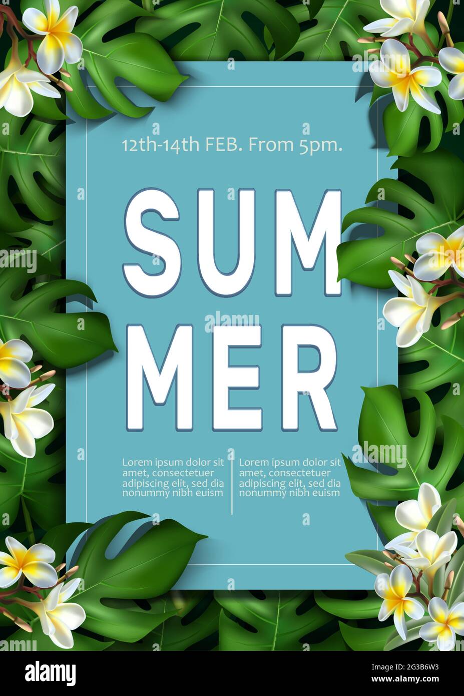 Vector big summer sale banner template with tropical leaves frame Stock ...