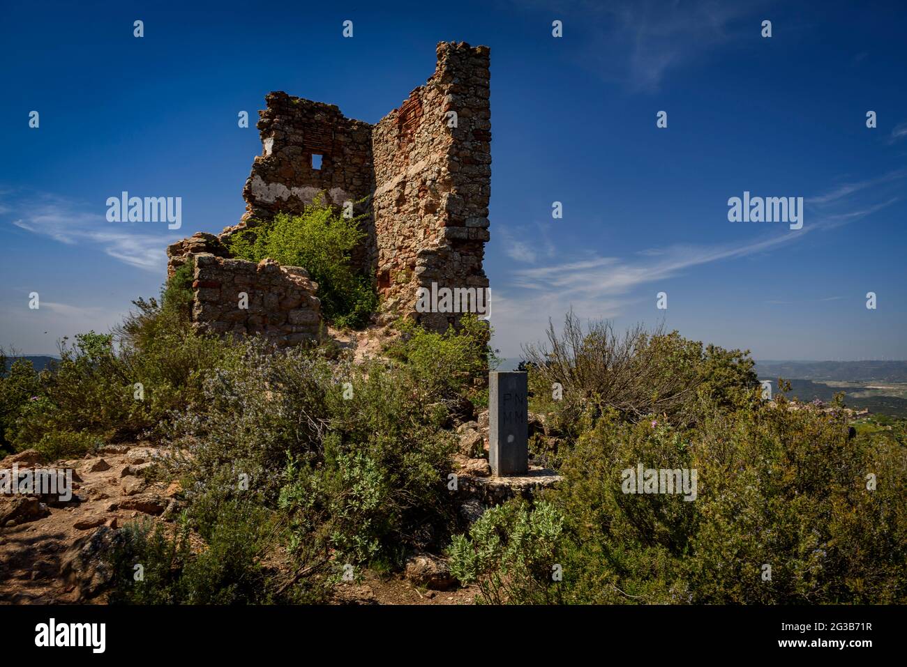 Castle ruins of Castellferran, near Montserrat mountain (Barcelona, Catalonia, Spain) ESP: Ruinas del castillo de Castellferran, cerca de Montserrat Stock Photo