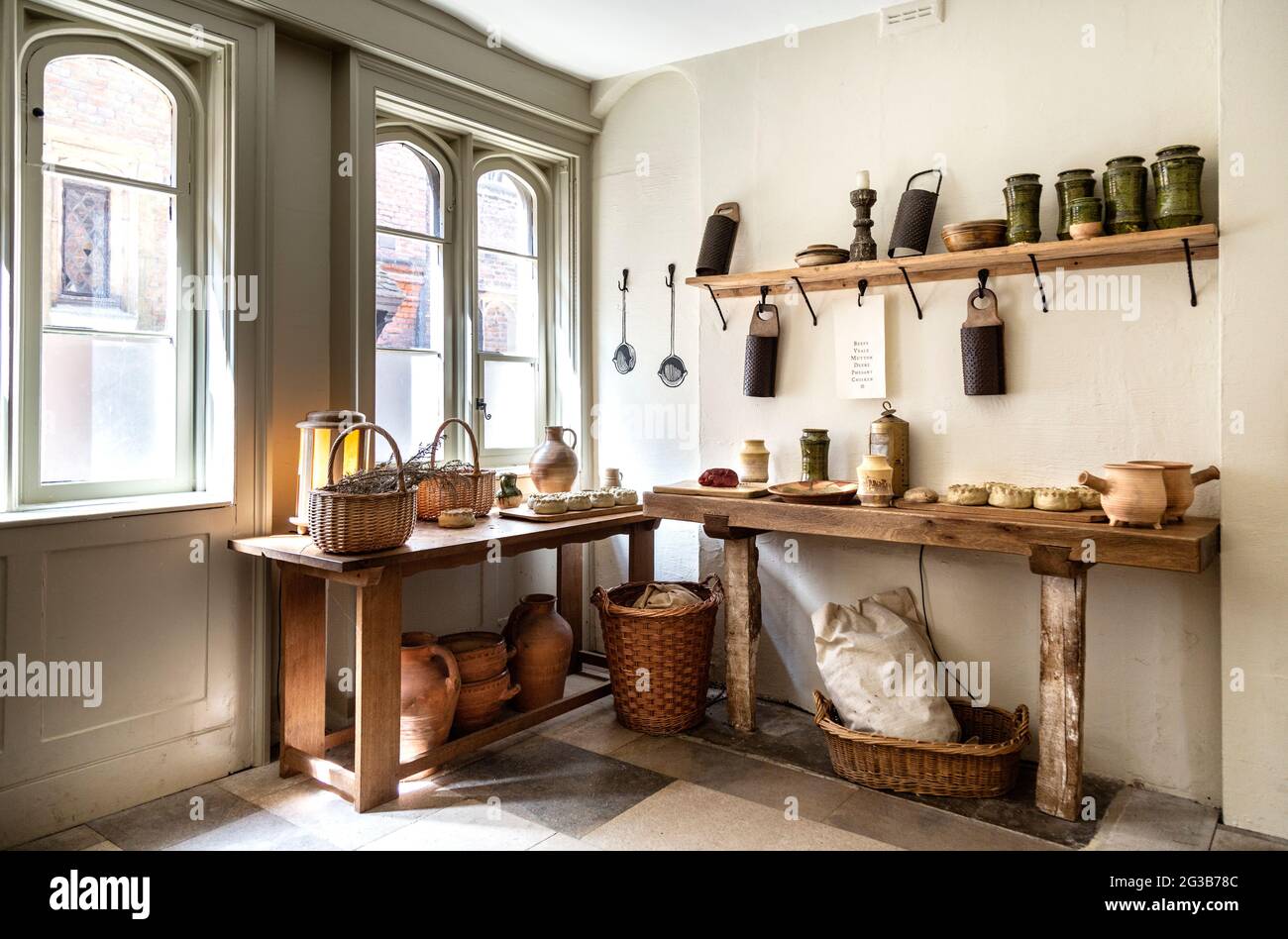 Henry VIII's Tudor style kitchens at Hampton Court Place, Richmond, London, UK Stock Photo