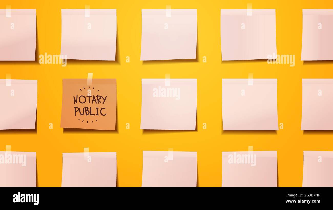 reminder schedule board notary public written on sticky note paper