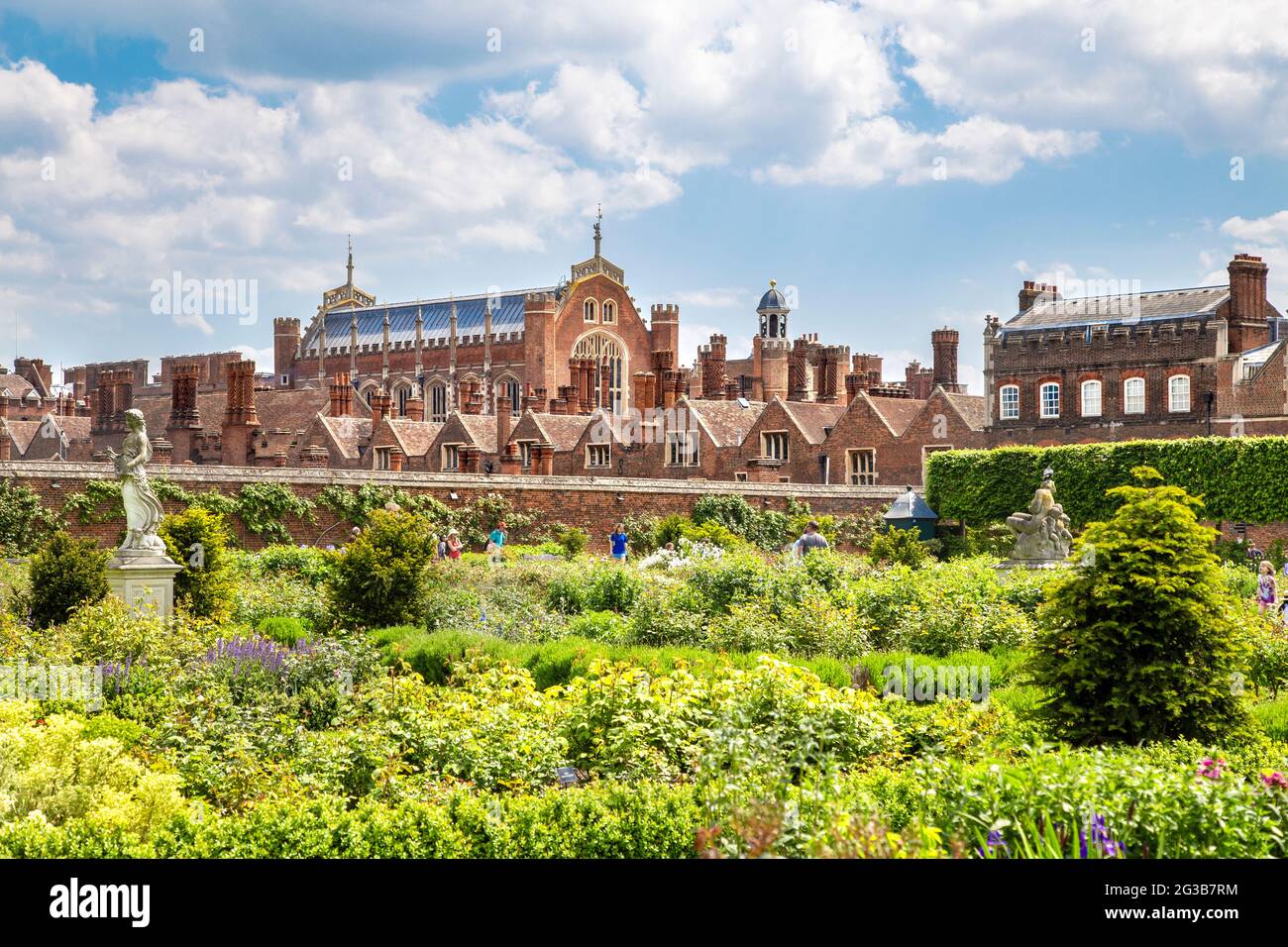 View of the Rose Garden at the tudor style Hampton Court Palace, Richmond, London, UK Stock Photo