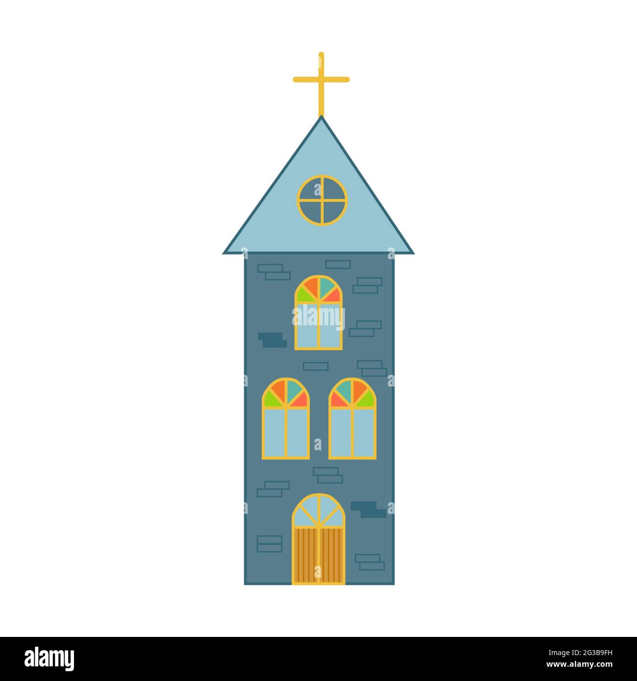 Church with stained glass windows. Christian Church Vintage. Stock Vector