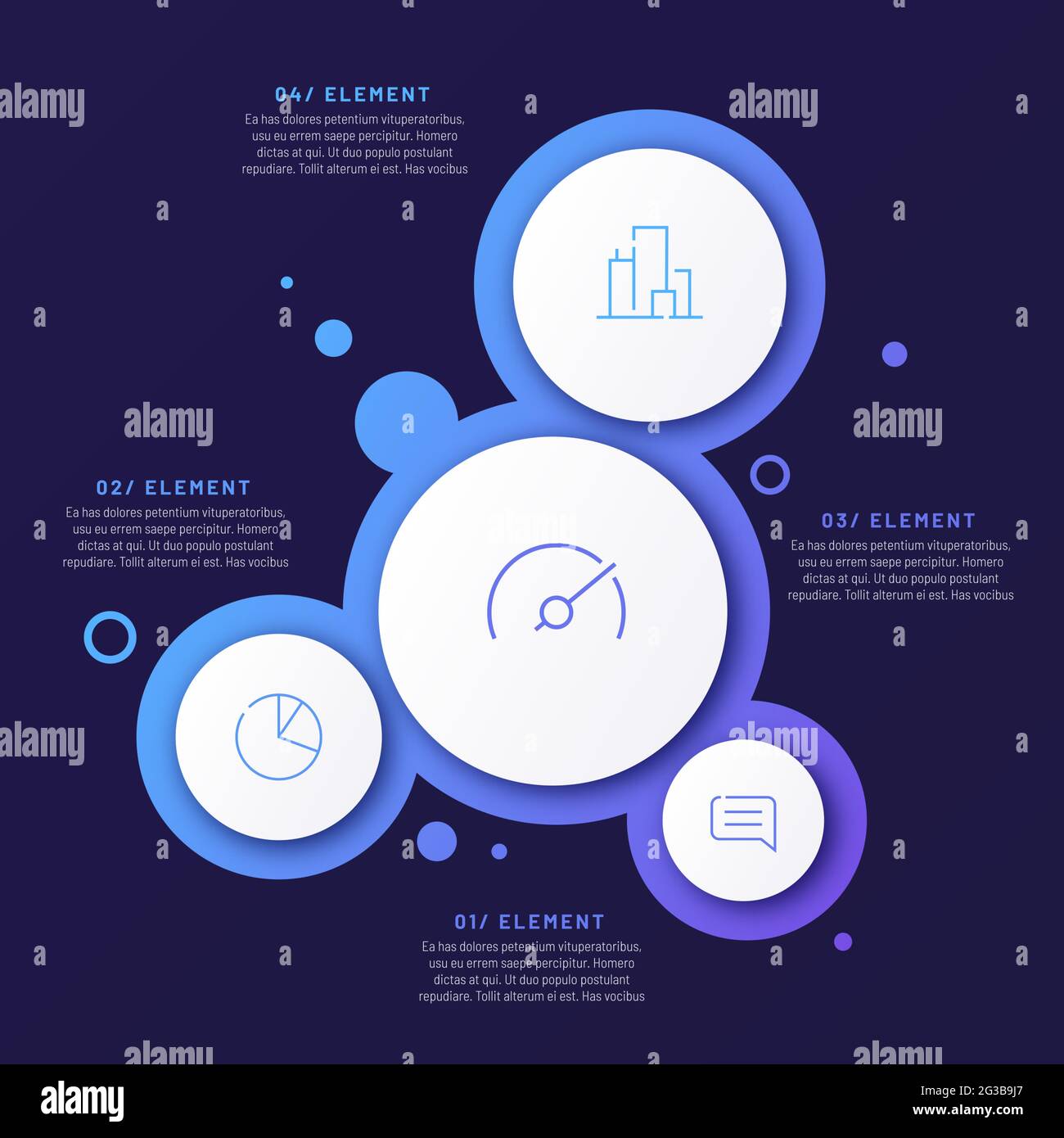 Abstract vector gradient minimalistic infographic template composed of 4 circles Stock Vector