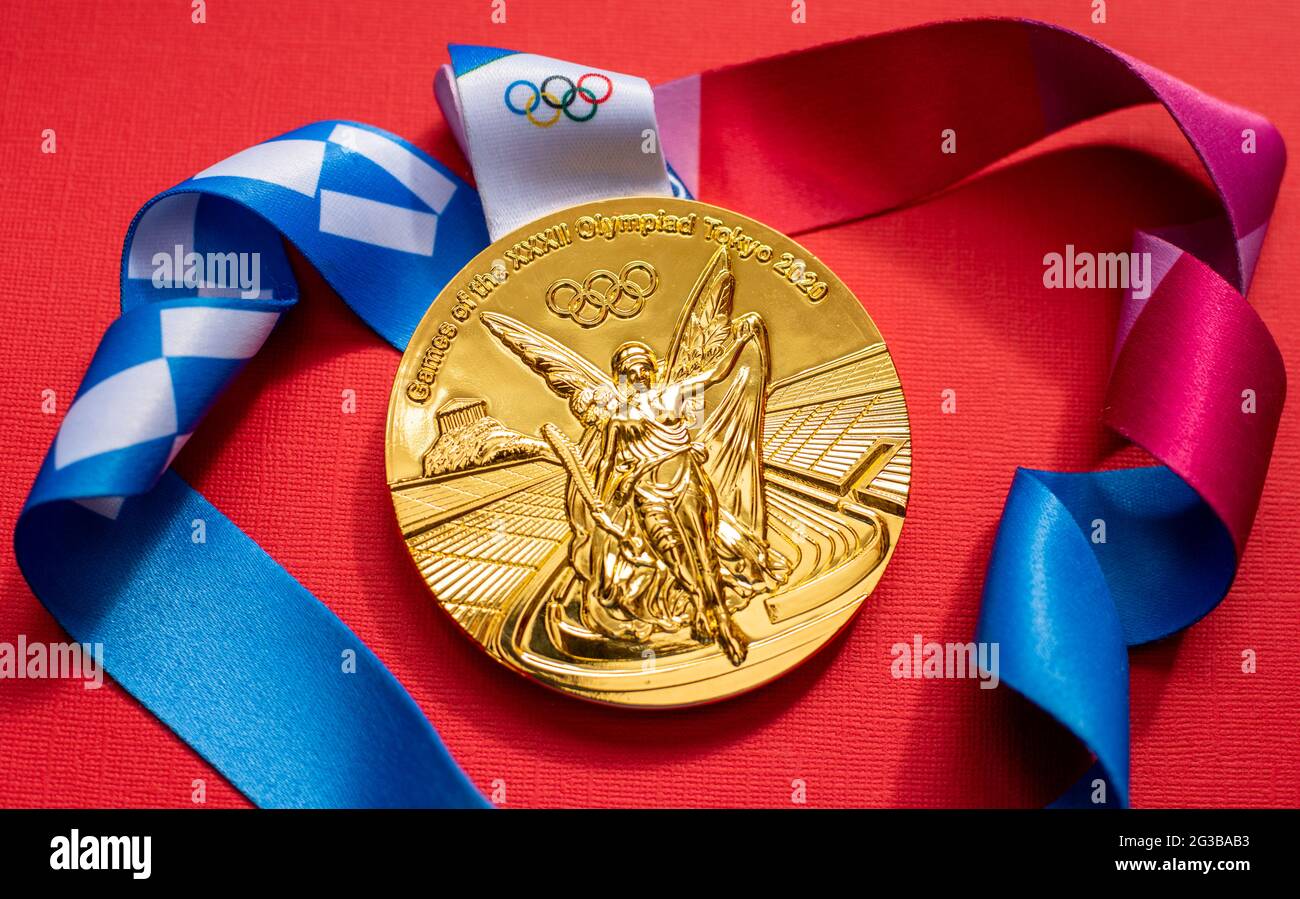 April 25, 2021 Tokyo, Japan. Gold medal of the XXXII Summer