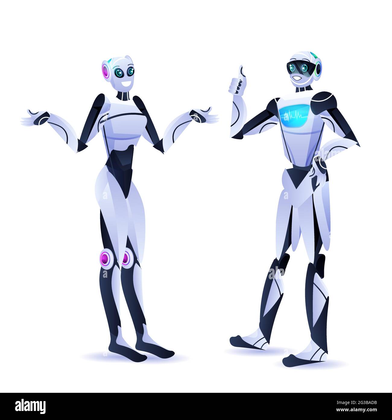 modern robotic characters standing together robots discussing during meeting artificial intelligence technology Stock Vector