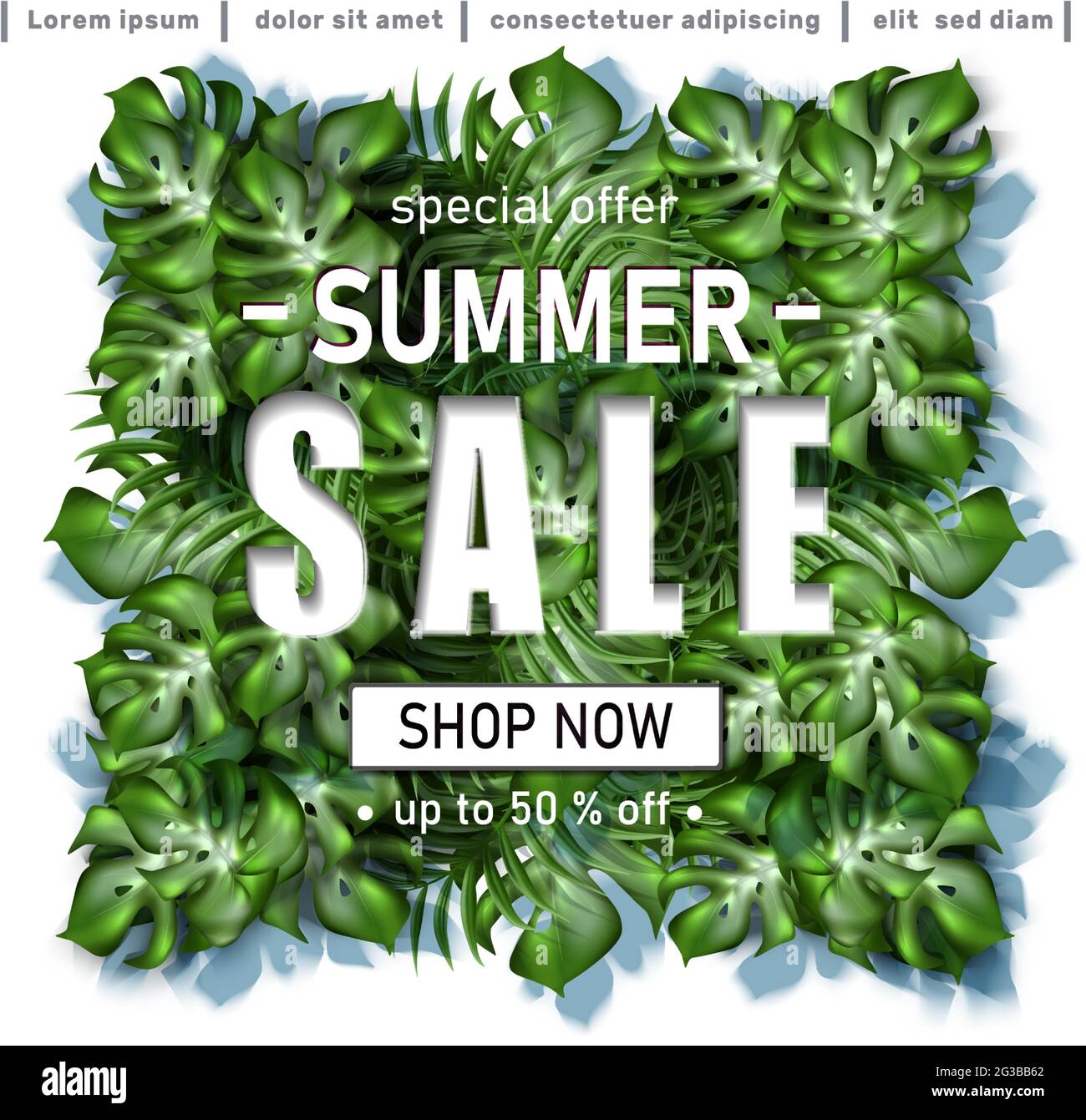 Vector summer sale banner template with tropical leaves Stock Vector ...