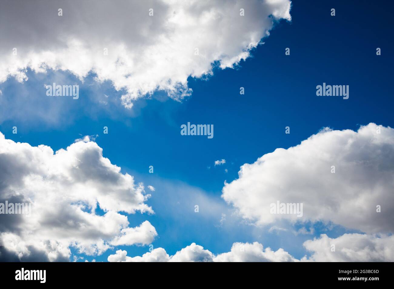 Beautiful Background Of Bright Blue Sky With Fluffy Clouds In Sunny Day ...