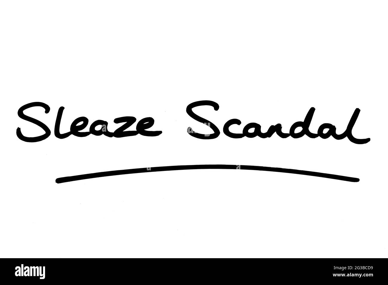 Sleaze Scandal, handwritten on a white background. Stock Photo