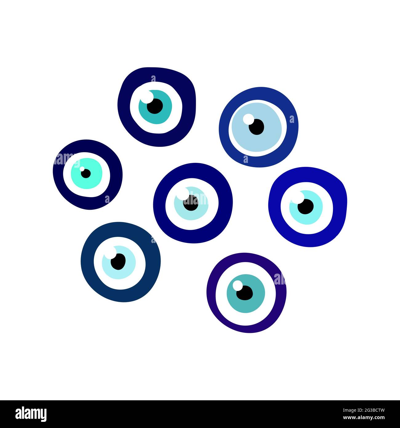 Nazar Boncugu amulet blue eye set. Turkish, Greece, arabian Talisman isolated on white background. Fatima Eye protection symbol. Magic flat round sign Stock Vector