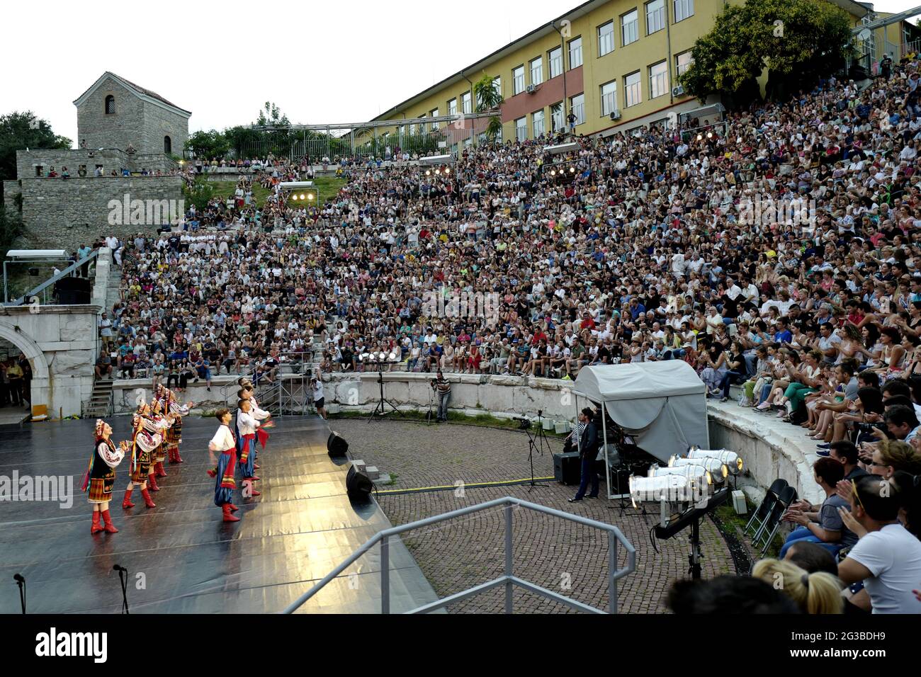 International folk music festival on the ancient Roman theater, in Plovdiv. Stock Photo