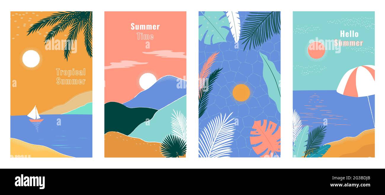 Social media stories design templates, backgrounds with copy space for text. Summer landscape background for banner, greeting card, poster Stock Vector