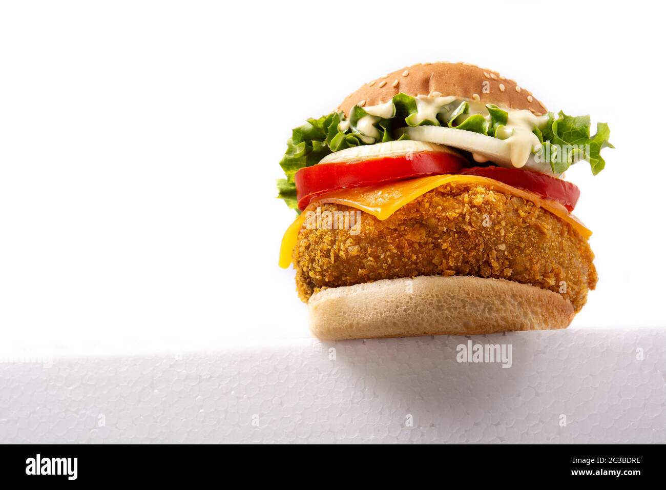 Crispy chicken burger isolated on white background Stock Photo