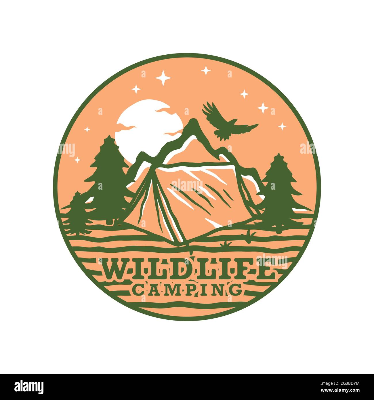 Mountain illustration, wild life camping outdoor adventure . Vector graphic for t shirt, logo, emblem and other uses Stock Vector