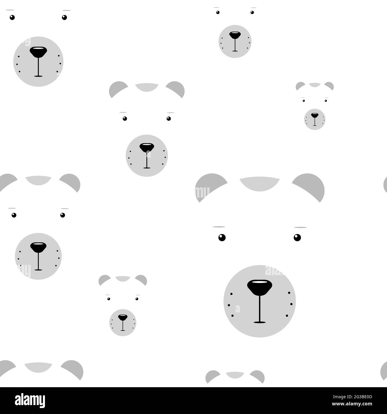 Kawaii polar bears seamless pattern. Funny vector concept illustration. Cute white animal isolated on white background for wallpapers, backgrounds, po Stock Vector