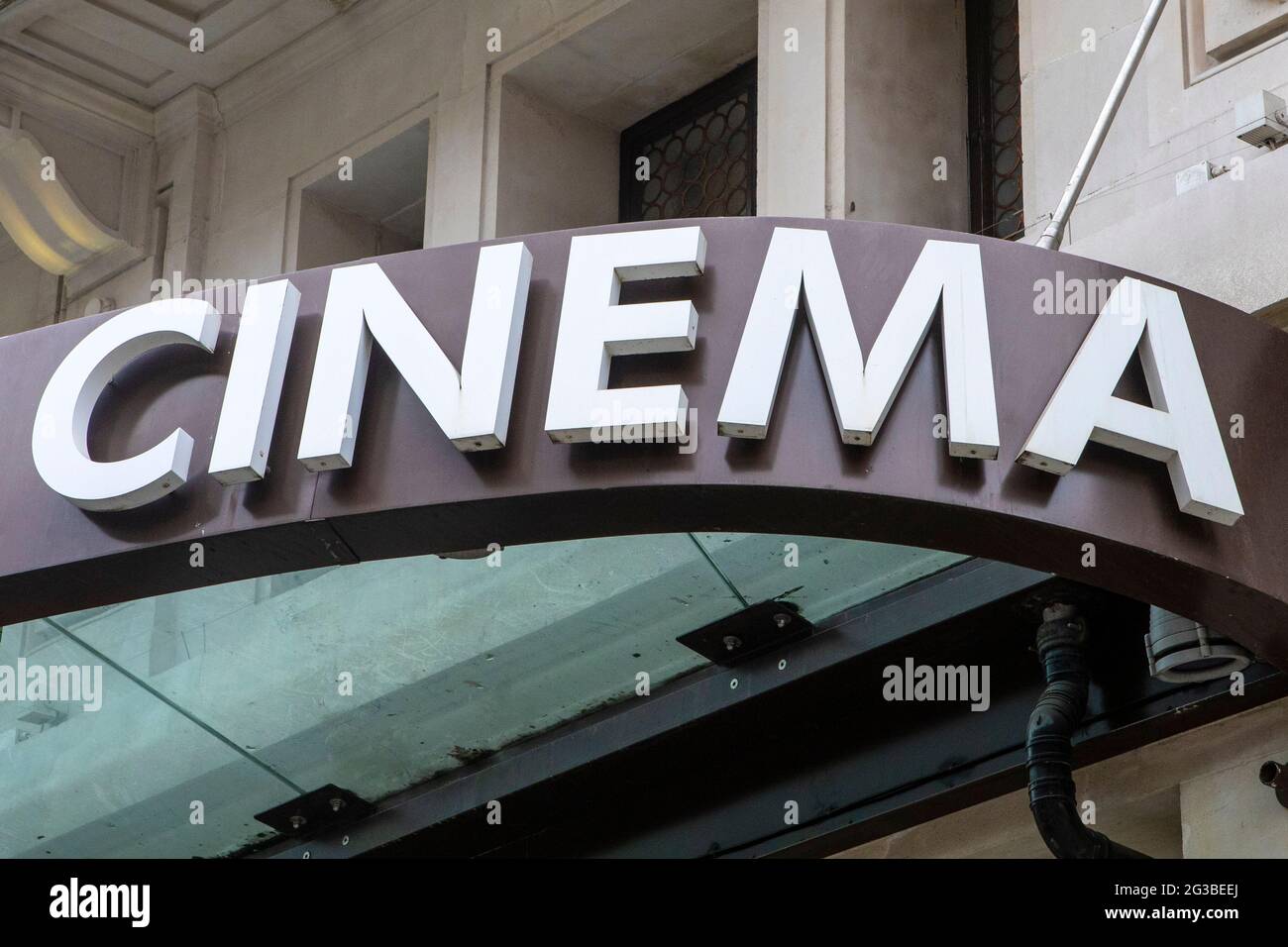 Close-up of a Cinema sign. Stock Photo