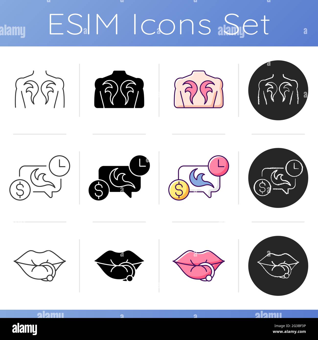 Tattoo and piercing instruments icons set Stock Vector