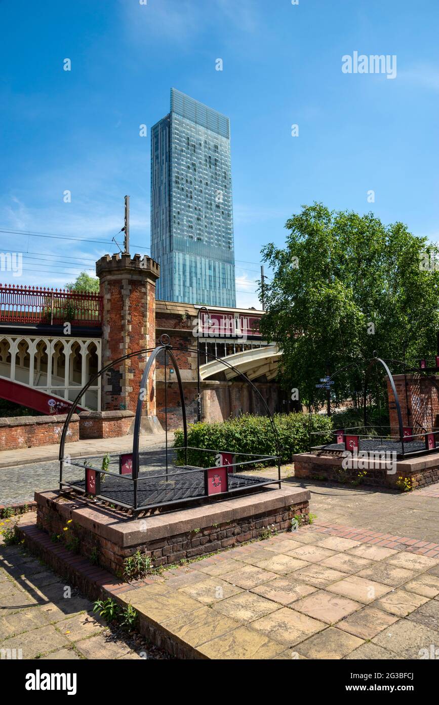 Grocers Warehouse, Castlefield, Manchester. A historic site in this urban heritage park around the Bridgewater and Rochdale canals. Stock Photo