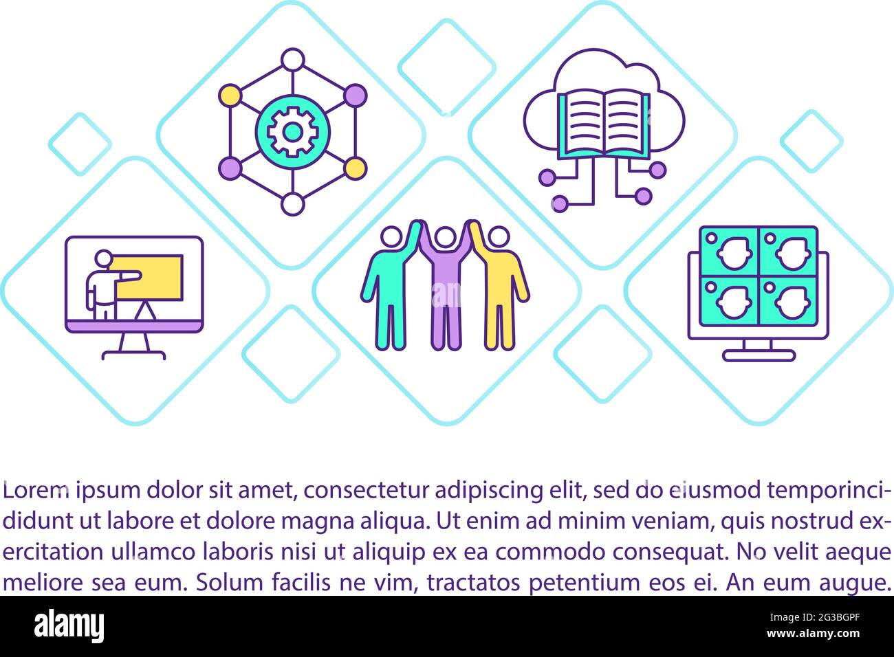 Community development solutions concept line icons with text Stock ...