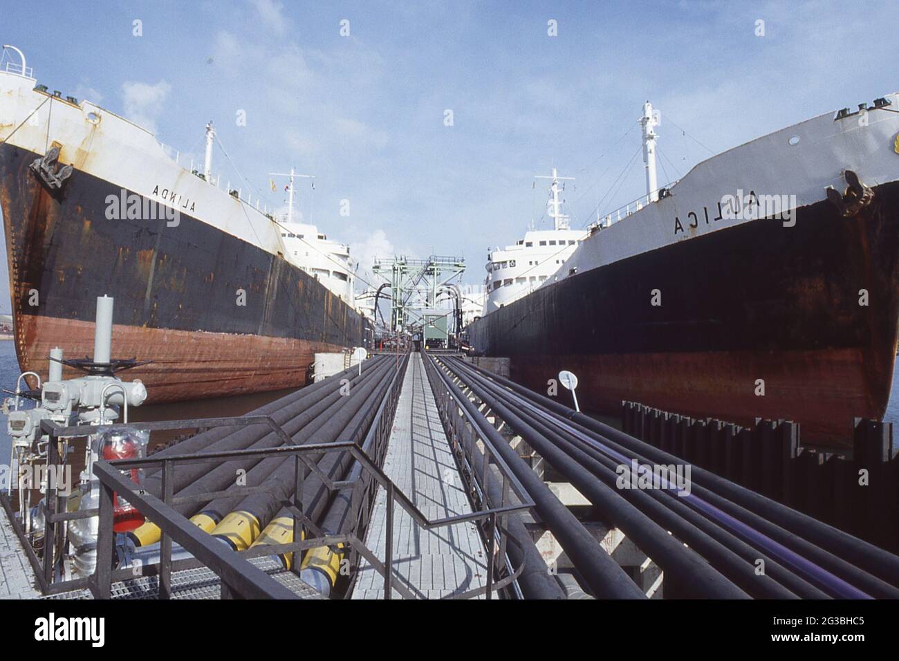 Two Oil Tankers at Berth, SS Aulica and SS Acavus,Carribean Stock Photo
