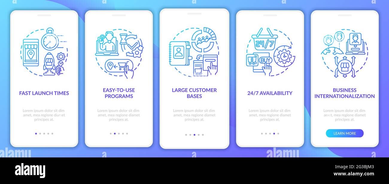Online retailing advantages onboarding mobile app page screen Stock Vector
