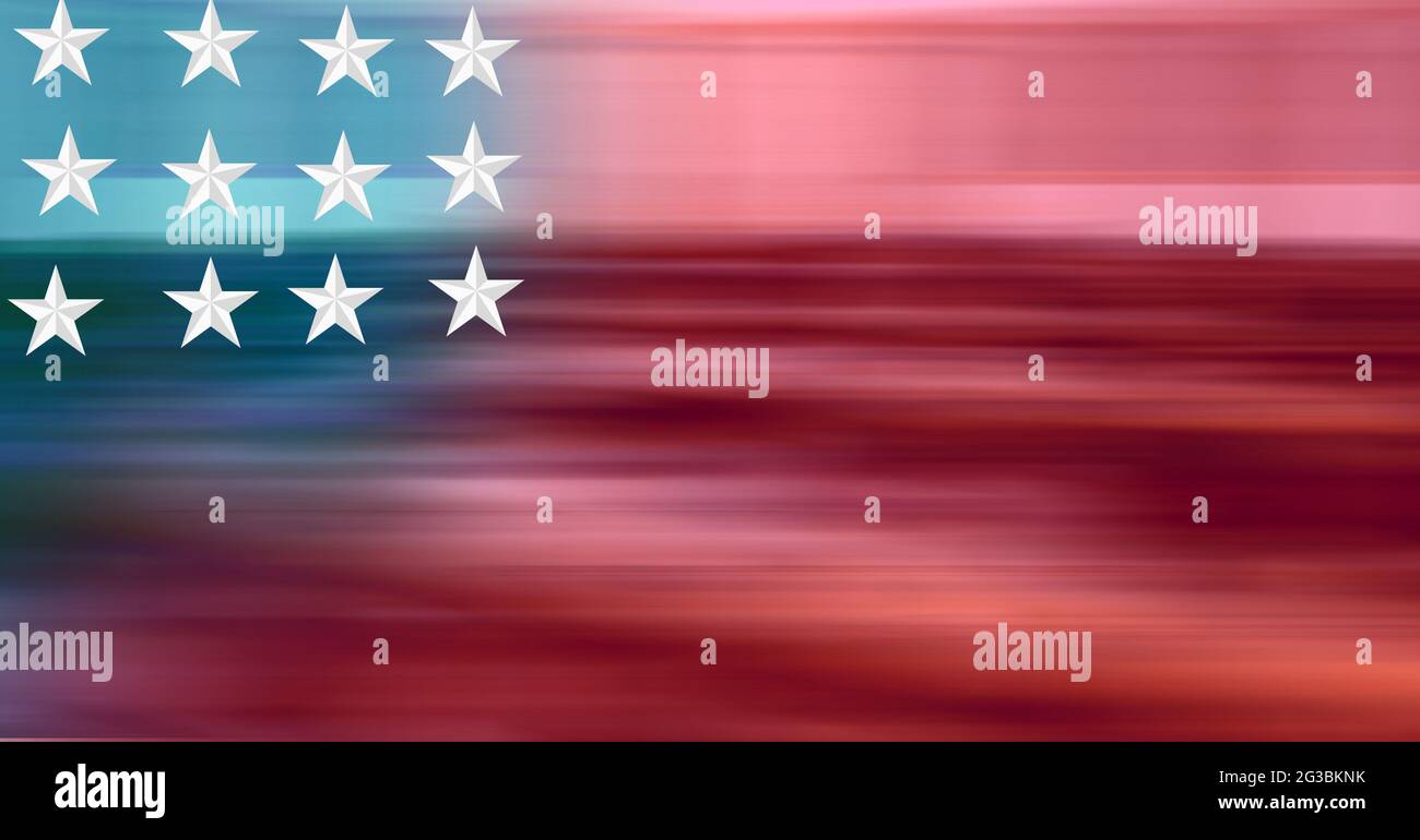 Composition of white stars on blue and blurred red of american flag ...