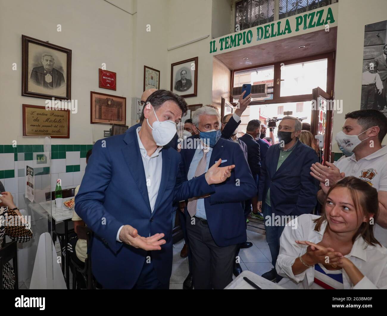 Naples, Italy. 15th June, 2021. Opening of the election campaign for the mayor of Naples, Gaetano Manfredi, former Minister of Education and rector of the Federico II University of Naples, for the deployment of the left PD Democratic Party and 5-star Movement, with the presence of Giuseppe Conte, Luigi Di Maio and Roberto Fig around the city Credit: Independent Photo Agency/Alamy Live News Stock Photo