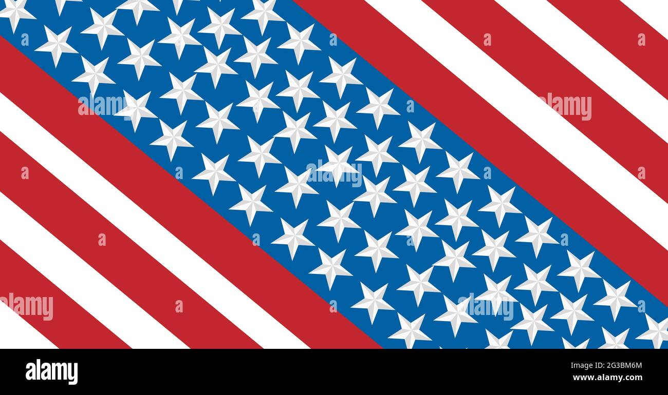 Composition of white stars on blue band and red and white stripes of american flag Stock Photo