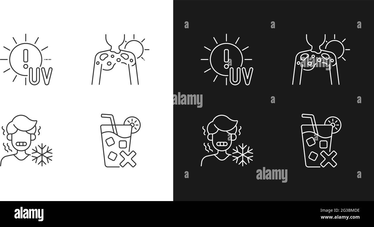 Sunburn Risk Linear Icons Set For Dark And Light Mode Stock Vector