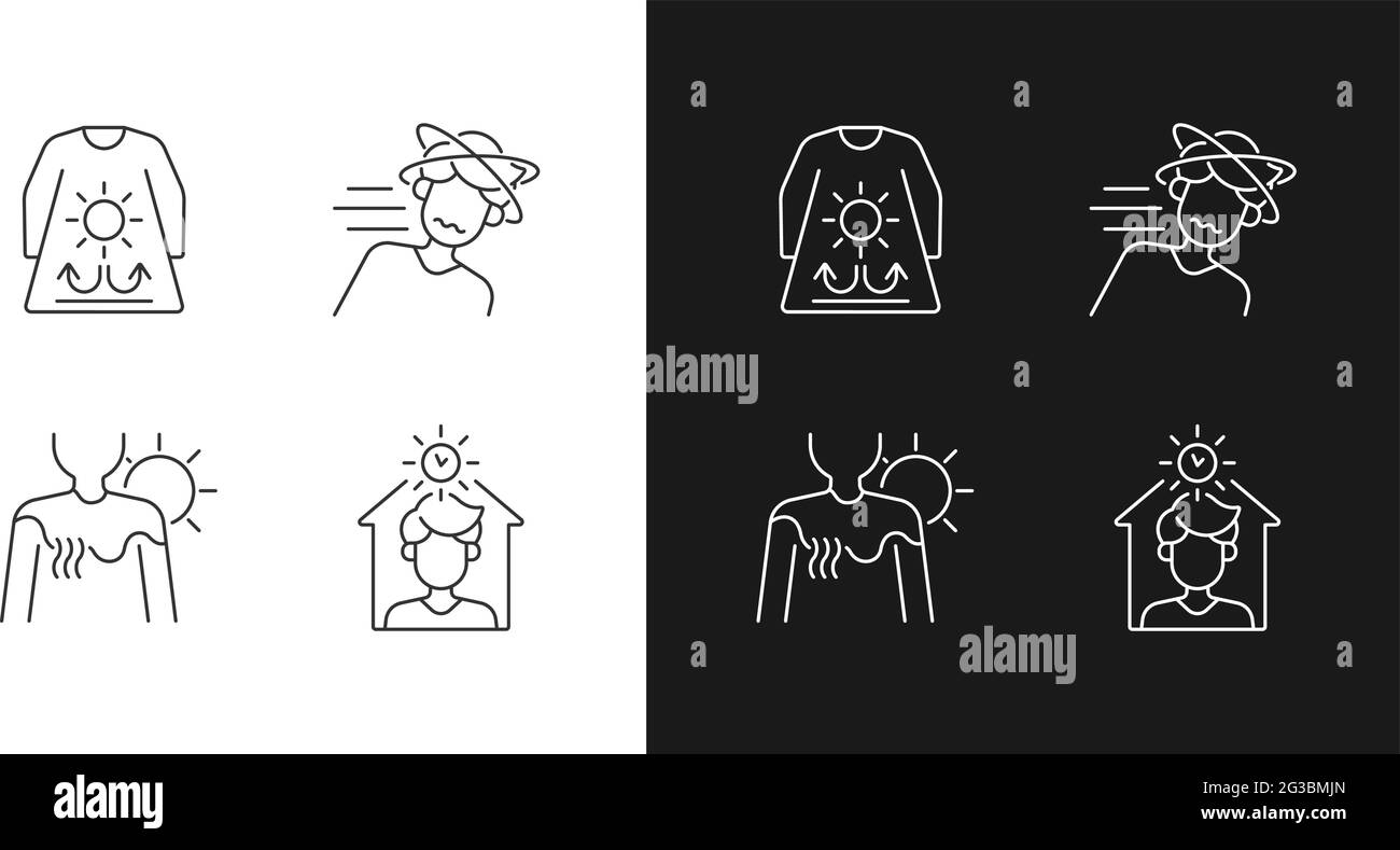 Sunstroke risk during summer linear icons set for dark and light mode Stock Vector